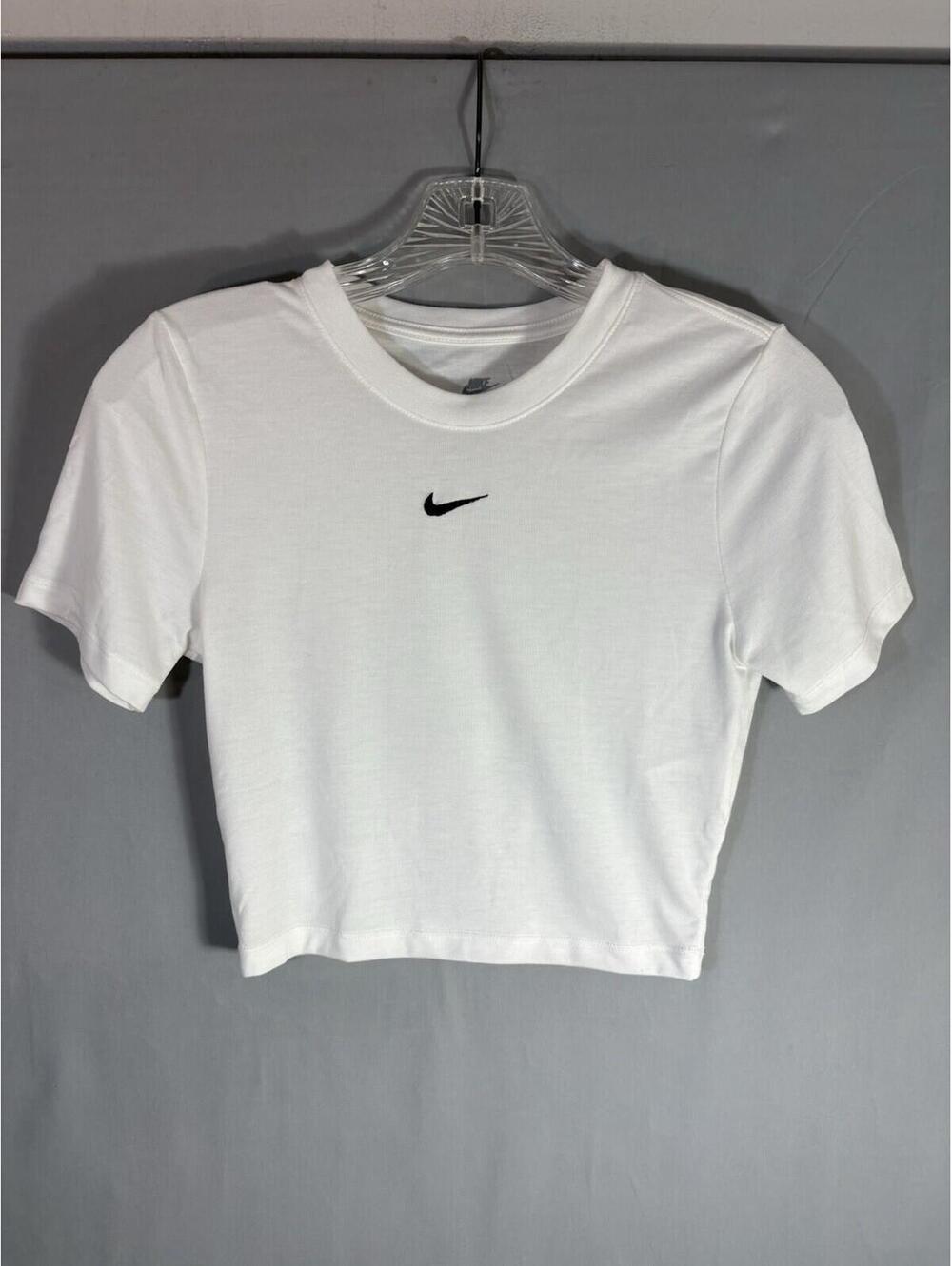 Nike Baby Tee Crop Top XS White Center Swoosh Slim Fit Modal Stretch